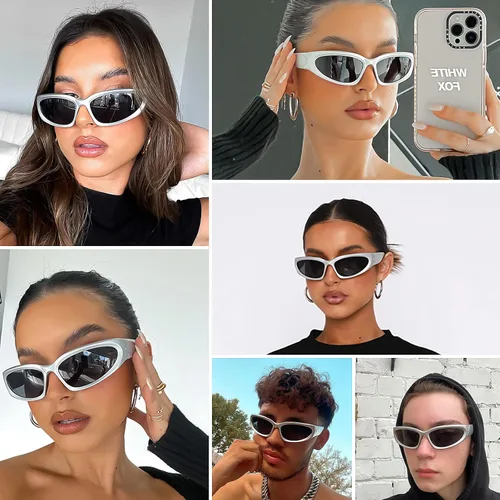 Vista 2 de Y2K - Gafas de sol envolventes deportivas futuristas ovaladas para mujeres y hombres 2022 a la moda, color plateado