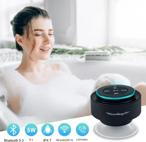 Vista 5 de XLEADER, Altavoz de ducha profesional actualizado, altavoz Bluetooth impermeable IPX7 certificado, con ventosa, cordón de silicona, sonido