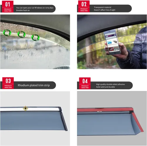Vista 4 de ZABEES Deflectores de viento de coche de acero inoxidable para ventana, protector de lluvia, deflector de parasol, compatible con KIA Cerato