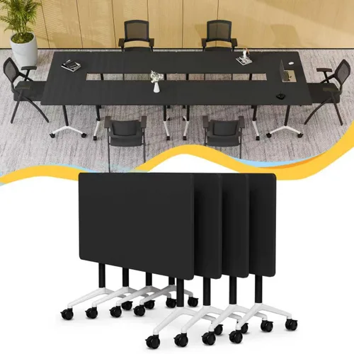 Vista 36 de Mesa de conferencias plegable con ruedas, mesa modular para sala de conferencias con 2 ojales para cables, mesas móviles de sala de reuniones