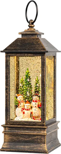 Vista 23 de Gnomos de Navidad de 10 pulgadas, linterna de globo de nieve iluminada, caprichoso árbol de Navidad y elfo escandinavo, linterna de agua musical
