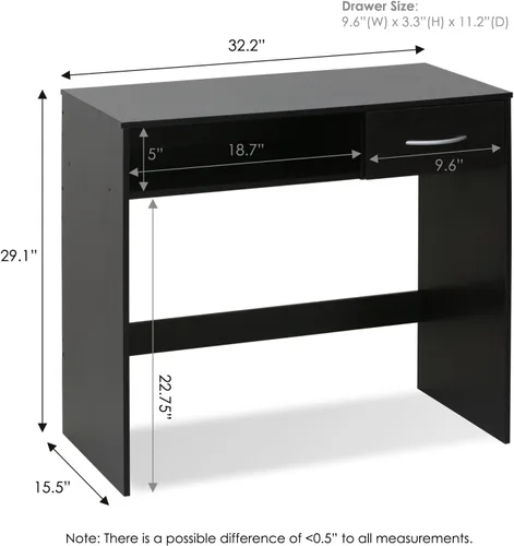 Vista 2 de FURINNO Jaya - Escritorio de estudio para computadora con cajón, marrón