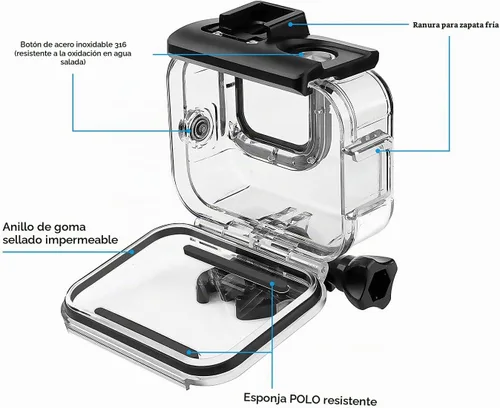 Vista 2 de SOONSUN - Estuche impermeable para GoPro Hero 13 12 11 10 9 Black, carcasa de buceo protectora subacuática de 196 pies/60 m con accesorios, montaje