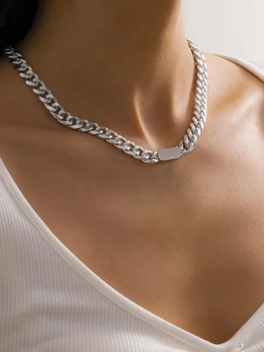 Vista 2 de YANCHUN Chunky Choker Necklace Gold Cuban Link Chain Double O Link Necklaces Punk Hip-hop Jewelry for Women and Girls Christmas Gifts
