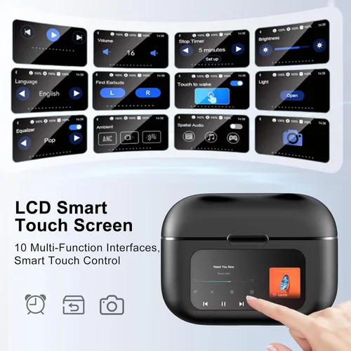 Vista 2 de LOBKIN Auriculares de oreja abierta, auriculares inalámbricos con clip, Bluetooth con micrófono, control táctil de pantalla, llamadas claras ENC