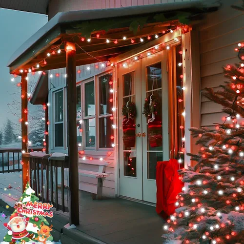 Vista 5 de JMEXSUSS Luces de Cuerda de Globo, Luces de Navidad Rojas y Blancas, Enchufe de 100 LED Globe String Lights Plug in with Remote, 33 ft 8 Modes