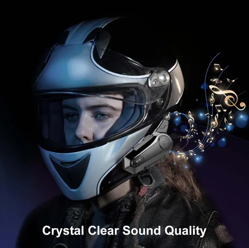 Vista 9 de Casco de motocicleta intercomunicador E1 con cancelación de ruido CVC, música estéreo IPX6, impermeable, para casco de cara completa, paquete de 2