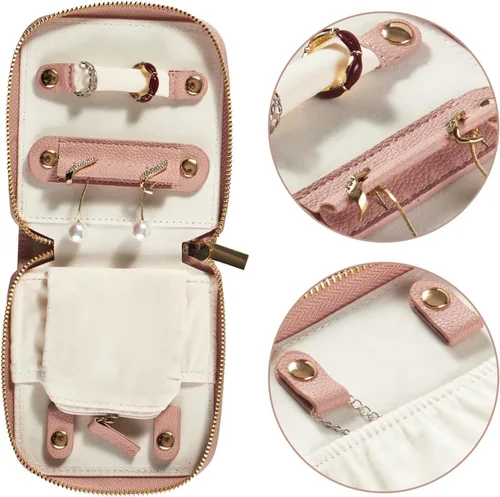 Vista 4 de Estuche organizador de joyas de viaje, para collares, aretes, anillos, pulseras, artículos esenciales de viaje, bolsas de viaje portátiles de moda