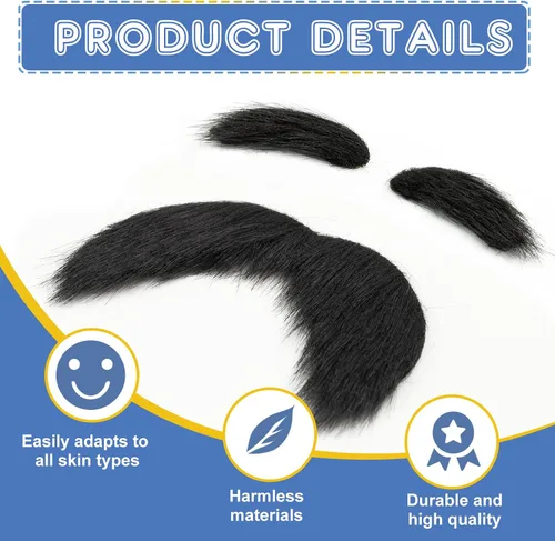 Vista 4 de EWOID Bigote y cejas falsas, barba falsa, disfraz novedoso para disfraz de cosplay y fiesta de festivales