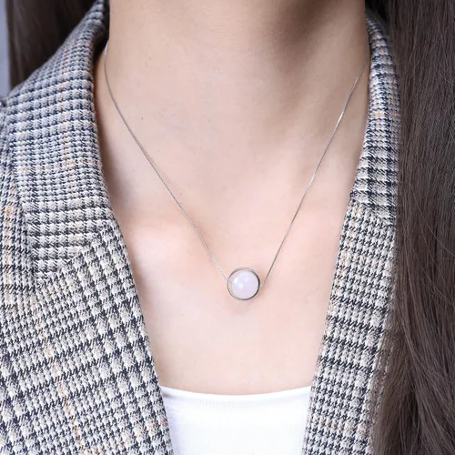 Vista 2 de COAI Collar de cristal curativo simple de cadena de plata de ley 925, Piedra, piedra lunar