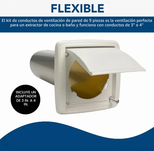 Vista 4 de Broan-NuTone WVK2A - Kit de conductos de pared flexible para ventiladores de ventilación, kit de conductos de 9 piezas, 4 pulgadas