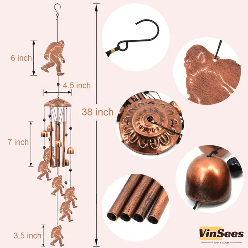 Vista 3 de Campanillas de Viento Big Foot para Exteriores, Regalos Conmemorativos Big Foot Sasquatch para Hombres/Mujeres/Papá/Abuelo, Decoración de Patio