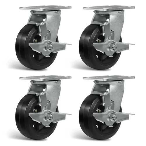Vista 13 de Ruedas resistentes de 4 pulgadas, ruedas industriales de placa con rueda de goma, utilizadas para carrito de herramientas, plataforma, camión