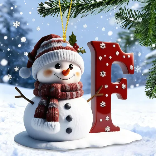 Vista 11 de Adornos de muñeco de nieve de Navidad, linda decoración de árbol de Navidad en forma de letra personalizada colgante, adorno colgante de bricolaje