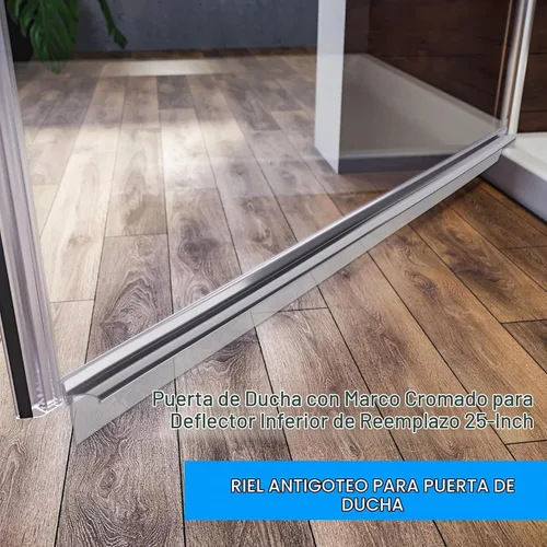 Vista 5 de Barra de goteo para puerta de ducha con marco de 25 pulgadas con escobilla de vinilo, deflector de agua inferior para puerta de ducha cromada