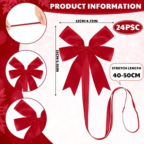 Vista 2 de Jetec 24 Piezas de Arcos Elásticos Navideños para Cajas de Regalo, Lazos Elásticos con Arcos para Cajas de Regalo, Adornos Navideños