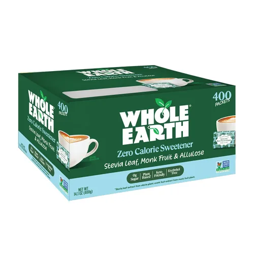 Vista 12 de Whole Earth Stevia & Monk Fruit con paquetes edulcorantes de alulosa, 40 unidades, cero calorías, apto para dieta cetogénica
