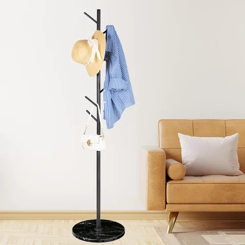 Vista 7 de ZOZOE Perchero de metal independiente, moderno y resistente con base de mármol natural, soporte de árbol estable, perchero para árbol de pasillo