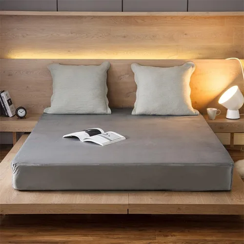 Vista 2 de FCLDESHOP Sábana bajera transpirable, sábanas de terciopelo de cristal de color sólido cálido para otoño e invierno, protector de colchón Azul