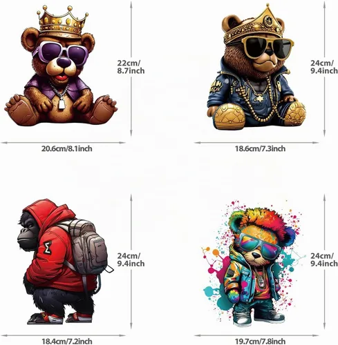 Vista 6 de Graffiti Bear - Calcomanías termotransferibles para planchar con diseño de animales de dibujos animados urbanos, parche de transferencia de calor