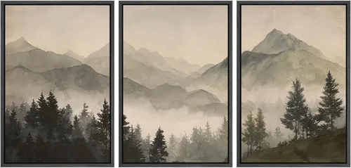 Vista 71 de SIGNWIN Lienzo enmarcado para pared, juego de arte de campos pastorales, flores silvestres, campo rústico, paisaje, floral, ilustraciones modernas