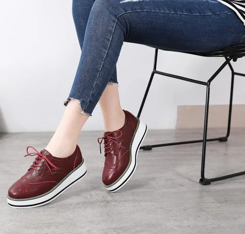 Vista 3 de DADAWEN - Zapatos con cintas tipo Oxford, con plataforma, para mujer, punta cuadrada