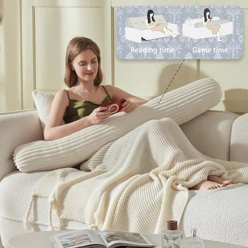 Vista 5 de Almohada de Cuña para Cabecero + Una Almohada Larga de Rollo para el Cuello Almohada Corporal, Almohada Grande de Cabecero con Funda Removible Beige