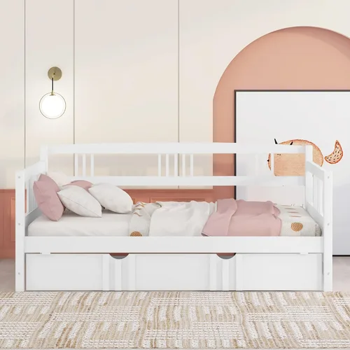 Vista 14 de Harper & Bright Designs Sofá cama de madera tamaño matrimonial, sofá cama tamaño matrimonial con soporte de listones de madera, sofá cama