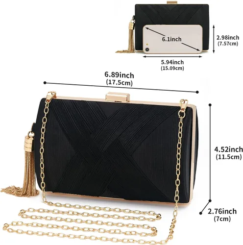 Vista 2 de Bolso de mano para mujer, bolso de noche con flecos, bolso de mano para mujer, bolso de mano de boda, bolso de mano con cadena, bolso cruzado