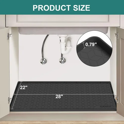 Vista 2 de Tapete para debajo del fregadero, bandeja de silicona impermeable para debajo del fregadero, 28 x 22 pulgadas, para armarios de cocina y lavandería