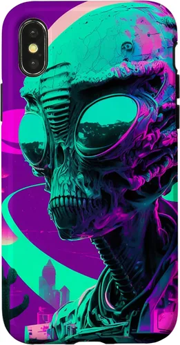 Vista 5 de iPhone 12 Pro Max Cool Retro Alien Sunset Tropical Trippy Vaporwave Sky Art Case