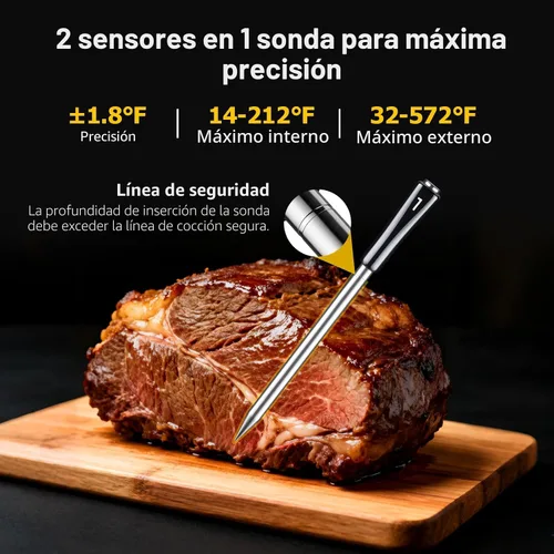 Vista 4 de Termómetro inalámbrico de carne con control de aplicación, 4 sondas termómetro de carne digital, rango ilimitado WiFi y Bluetooth termómetro