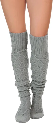 Vista 7 de YELAIVP Calcetines altos de punto trenzado para mujer, calcetines por encima de la rodilla, calentadores de piernas extra largos