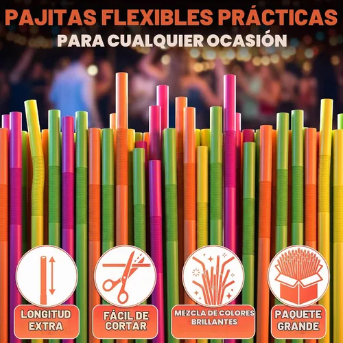 Vista 4 de 200 popotes extra largos desechables, 19.5 pulgadas flexibles para tazas