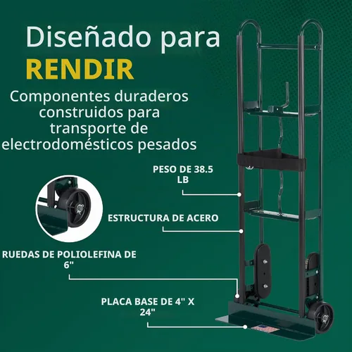 Vista 5 de Harper Trucks 6781 - Camión de mano para electrodomésticos, verde oscuro