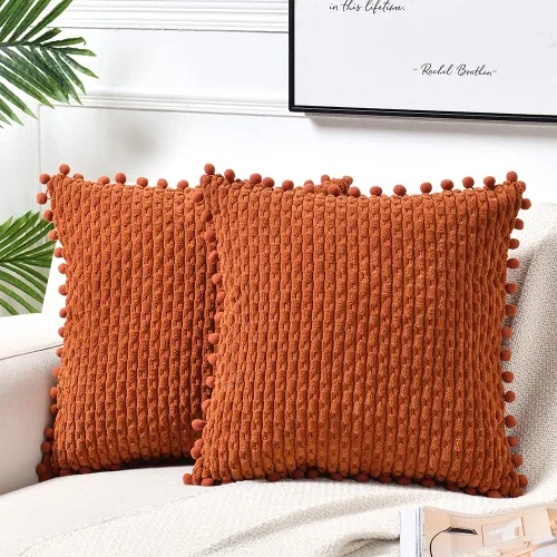 Vista 11 de Fancy Homi - Juego de 2 fundas de cojín decorativas crema blanco de 40 x 40 cm con pompones para sofá cama, decoración de hogar moderna, rústica