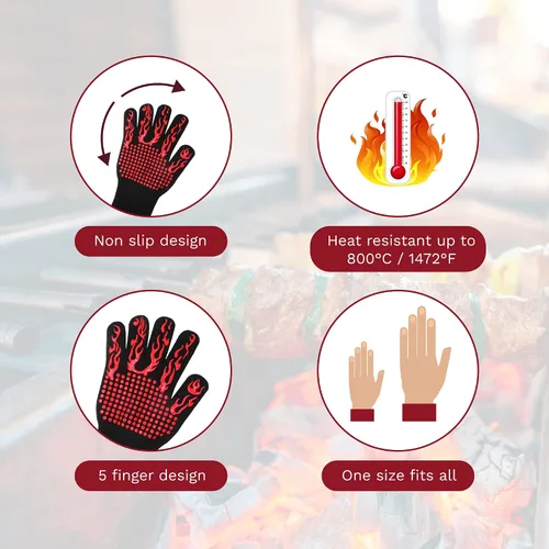 Vista 5 de Gadgetime USA Guantes resistentes al calor – Guantes de silicona para parrilla, horno, cocina, barbacoa, hornear, cocinar – Lavable – Guantes