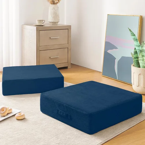 Vista 21 de Wellsin Cojines de Suelo Cuadrados Sólidos para Adultos y Niños - Cojín Grande de Suelo para Meditación y Asiento con Espuma Gruesa y Funda de Beige