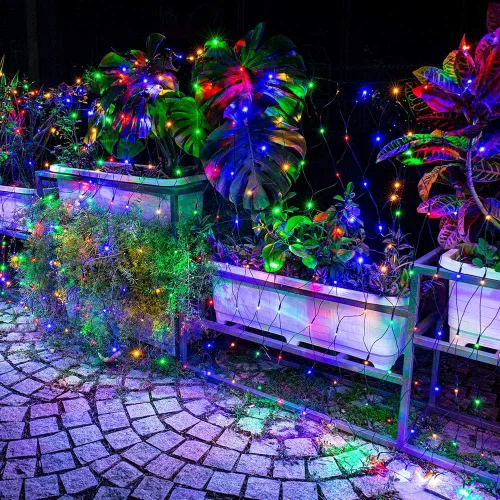 Vista 5 de 360 luces LED de red de Navidad de 12 x 5 pies, 8 modos impermeables con temporizador, luces de malla conectables de bajo voltaje para árboles
