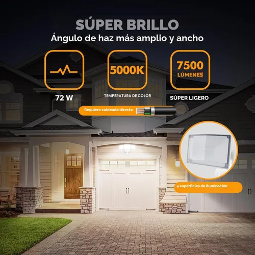 Vista 2 de LUTEC Luces de Seguridad LED de 72W 7500LM con Sensor de Movimiento para Exteriores, 5000K Luz de Día, IP65 Resistente al Agua, de Anochecer a Blanco