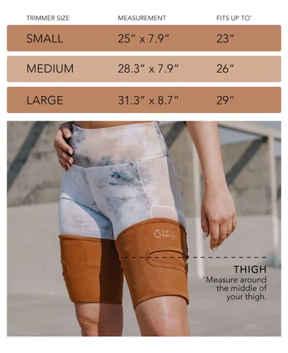 Vista 3 de Sports Research - Recortadores de muslo tonificados Sweet Sweat para hombres y mujeres Aumenta el calor y el sudor en los muslos (arcilla, pequeño)