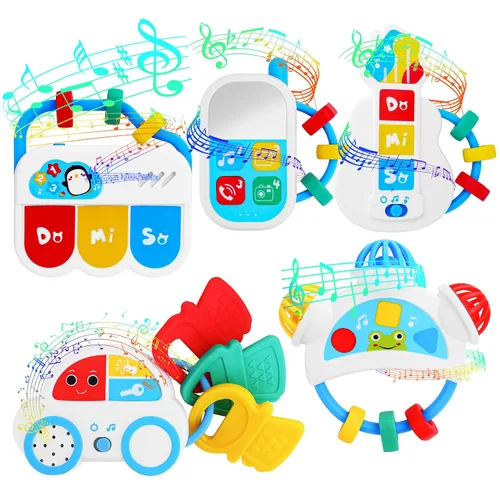 Vista 7 de Juguetes sensoriales para bebés – 5 piezas de sonajero para bebé, juguetes de dentición con música, juguetes Montessori para bebés recién nacidos