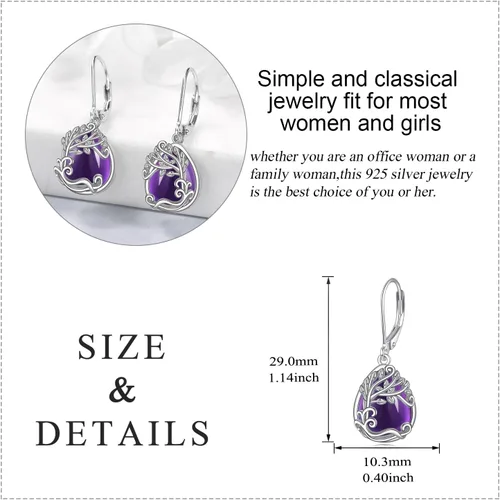 Vista 160 de Aretes colgantes con forma de lágrima de filigrana de piedra lunar de plata de ley 925 con cierre de palanca para mujer, regalos de joyería