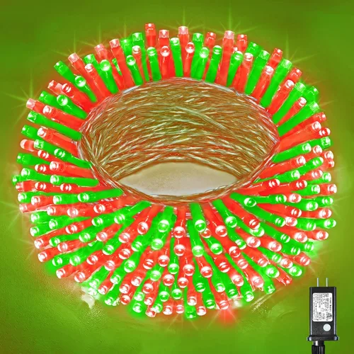 Vista 26 de Guirnalda de luces navideñas con 100 LEDs, tira de 33 pies, 8 modos, conectable, impermeable, parpadeante, con temporizador y memoria, para Azul