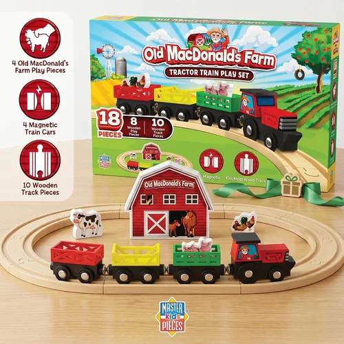 Vista 2 de MasterPieces Juego de trenes de madera - Old Macdonald 18 piezas