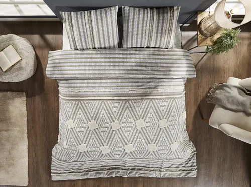 Vista 3 de Beatrice Home Fashions Agra - Juego de edredón de chenilla de algodón de 3 piezas, tamaño Queen, gris y blanco