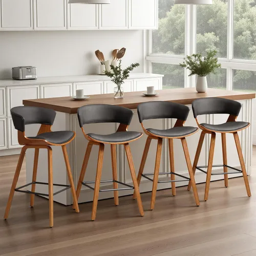Vista 10 de Zouron Juego de 2 taburetes de bar de madera, sillas de bar tapizadas de altura de mostrador para isla de cocina, taburetes de isla modernos