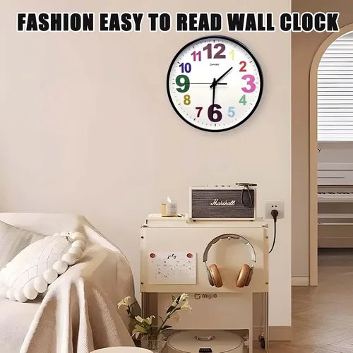 Vista 3 de Reloj de pared, 10 pulgadas, multicolor, silencioso, sin tictac, funciona con pilas, relojes de pared modernos para dormitorio, sala de estar