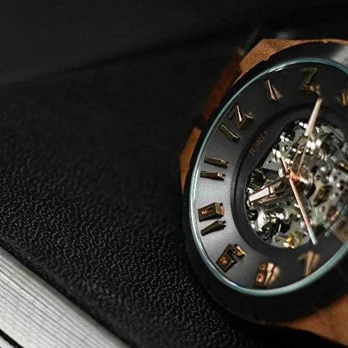 Vista 6 de Jord Edición limitada Dover II Series - Correa de reloj de esqueleto automático madera y acero inoxidable movimiento de bobinado automático incluye