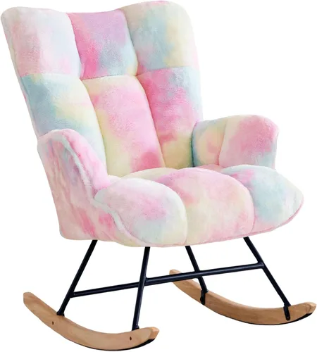 Vista 15 de Zedachica Mecedora de peluche rosa para guardería, tela de forro polar suave, ergonómica y ajustable, solo para uso en interiores Rosa bebé